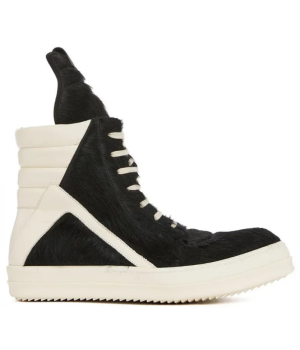 Rick Owens GeoBasket Cow Fur Milk Black