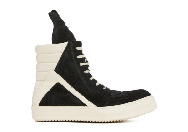 Rick Owens GeoBasket Cow Fur Milk Black