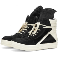 Rick Owens GeoBasket Cow Fur Milk Black