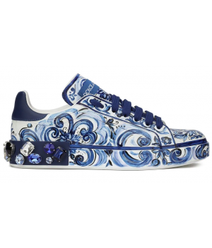 Кроссовки Dolce & Gabbana 2022-2023 белые с синим рисунком